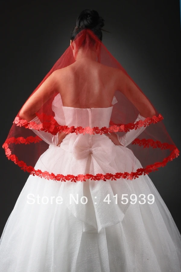 red and white wedding veil