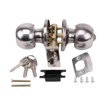 

1 Set High Quality Rotation Round Door Knob Handle Stainless Steel Entrance Passage Lock With Kep Set