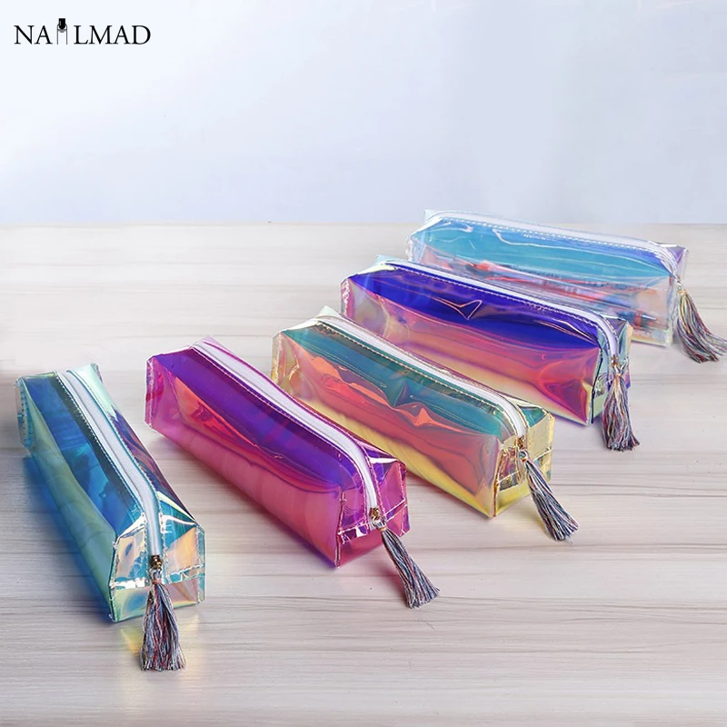  1pc Holographic Makeup Bag Tassel Cosmetic Bags Colorful Laser Makeup Case Hologram Cosmetic Cases 