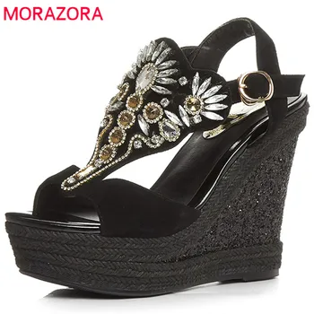 

MORAZORA 2019 newest kid suede summer shoes women gladiator sandals crystal platform wedges footwear party prom shoes woman