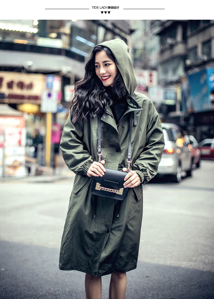 

Fashion New Designer Women Spring Trench Coat 2018 Full Sleeve Solid European Windbreaker Hooded Casual Autum Streetwear