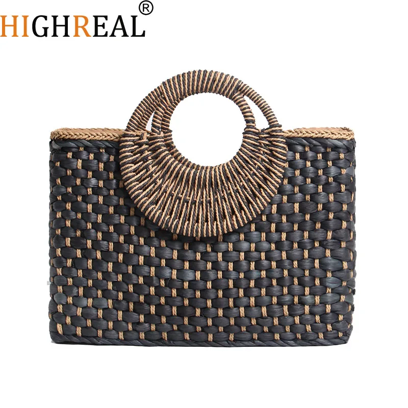 

2019 Hand Basket Shopping Bag Black Color Bali Island Hand Woven Bag Butterfly Buckle Straw Bags Satchel Wind Bohemia Beach Bag