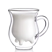 Очки молока чашку творческий двойной Слои термостойкие прозрачного Чашки Прохладный Форма Кухня посвященный