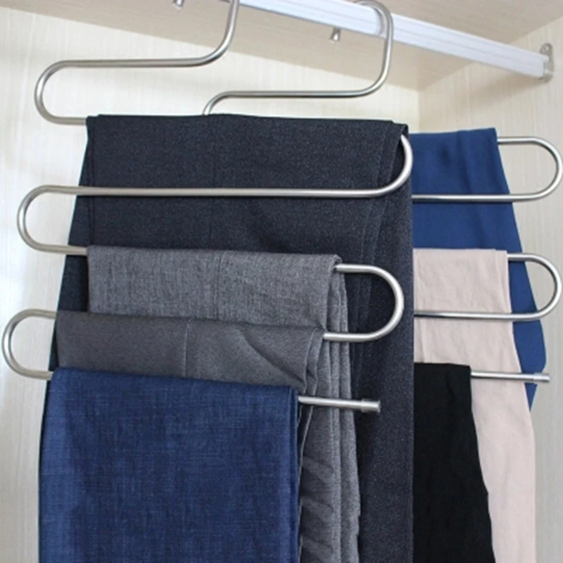 Многофункциональный Нержавеющая сталь S-облегающие брюки стеллаж для выставки товаров на открытом воздухе одежда для уборки вешалка& сушилка для одежды