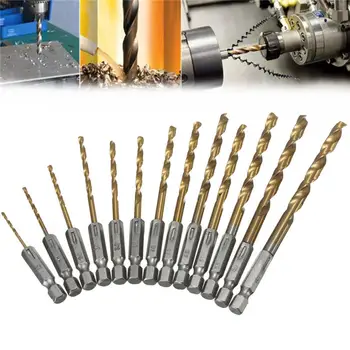

13Pcs/set 1.5- 6.5mm HSS High Speed Steel Twist Drill Bit for Metal Titanium Coated Drill 1/4 Hex Shank Power Tools Accessories