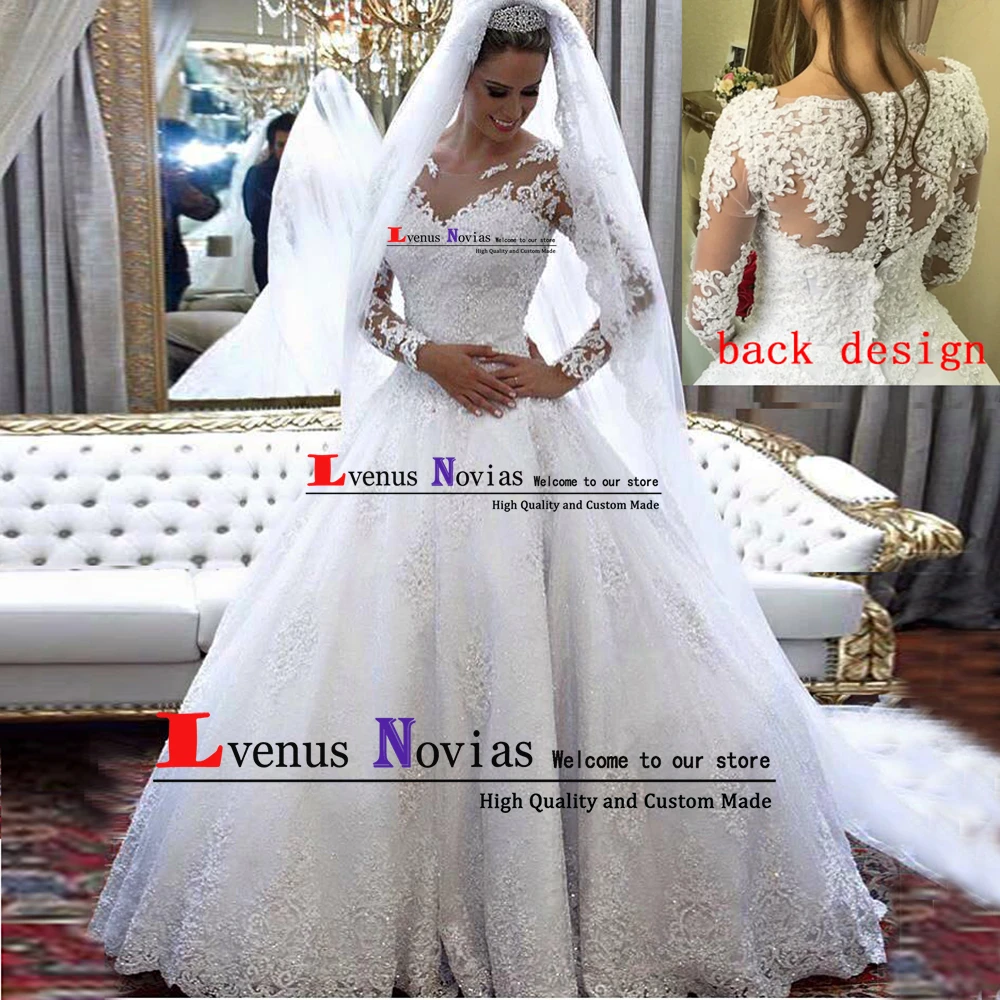 Vestido De Novia роскошное платье невесты с жемчугом и аппликацией элегантное кружевное Пышное Бальное Платье с длинными рукавами, свадебные платья Женская одежда в мусульманском стиле Mariage