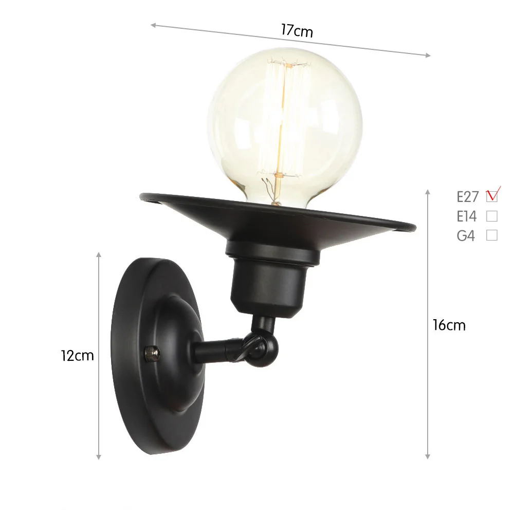 Vintage Industrial Wall Light,Rust Wall Lamp,светильник бра,Loft wall sconce Light Fixture,180°Adjustment,lampshade Up and down - Цвет абажура: E Black No Bulb