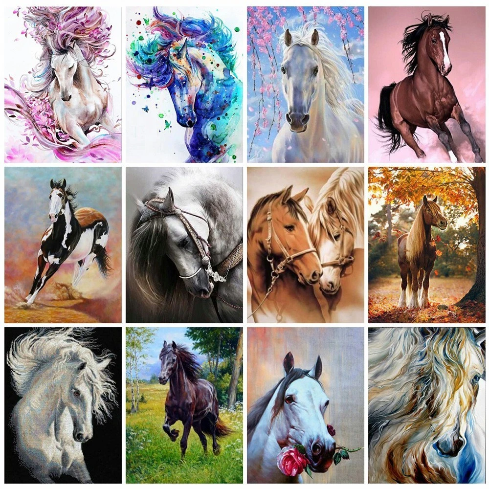 MTEN Diamond Embroidery Anmial Cross Stitch DIY Diamond Painting Horse Diamond Mosaic Rhinestones Home Decor landscape needle felting