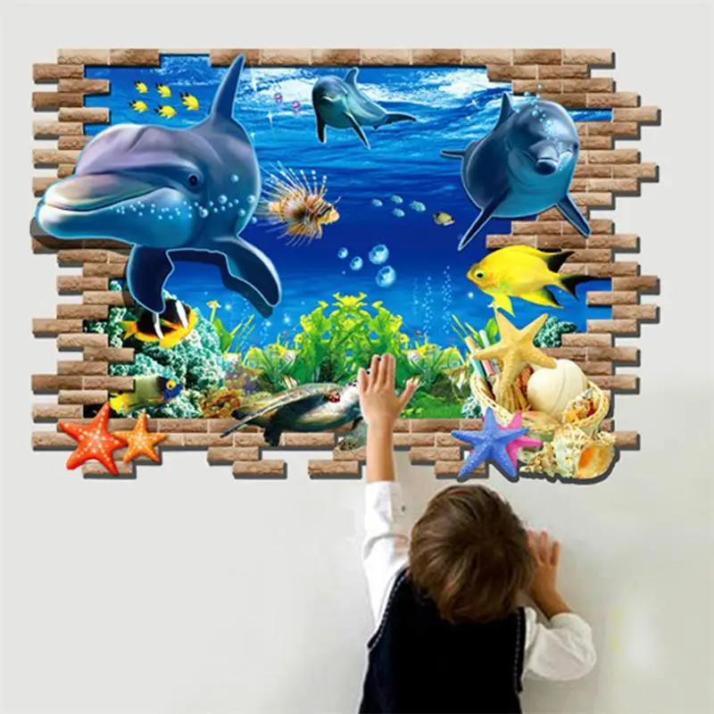 

new sea whale fish 3d wall stickers for kids room decoration diy pvc sticker wallpaper decals bathroom decoration