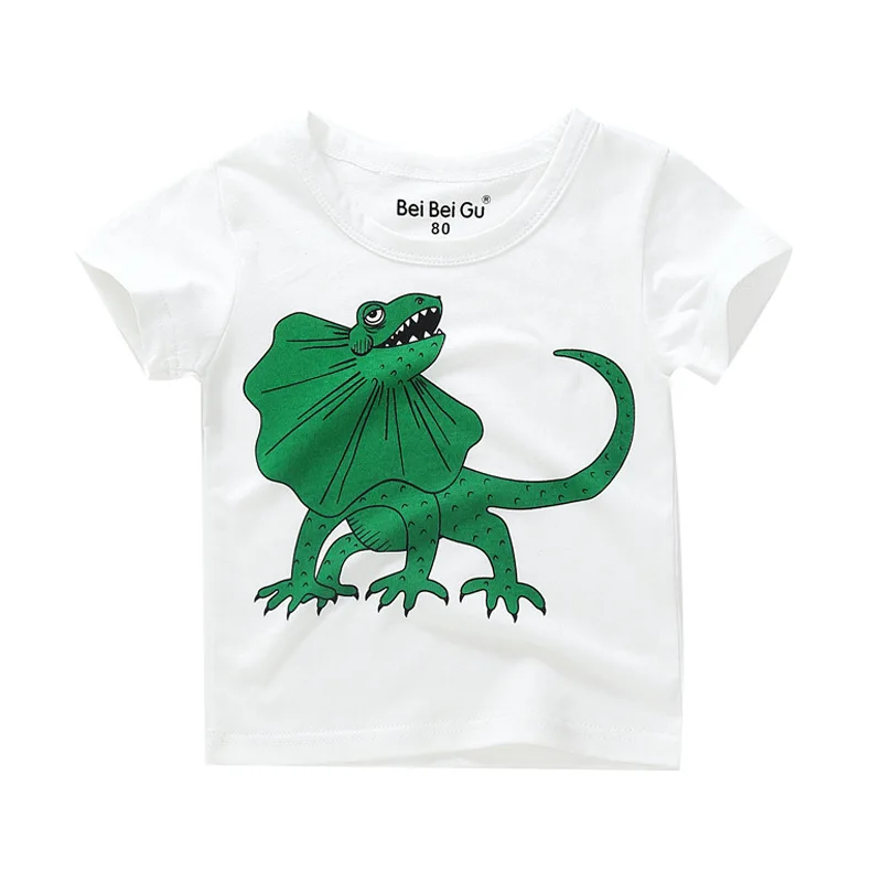 

Summer White Cotton Boy's T-shirt Green Cartoon Dinosaur Kids Short Sleeve Tops Animals Printed Baby Clothes Drop Shipping