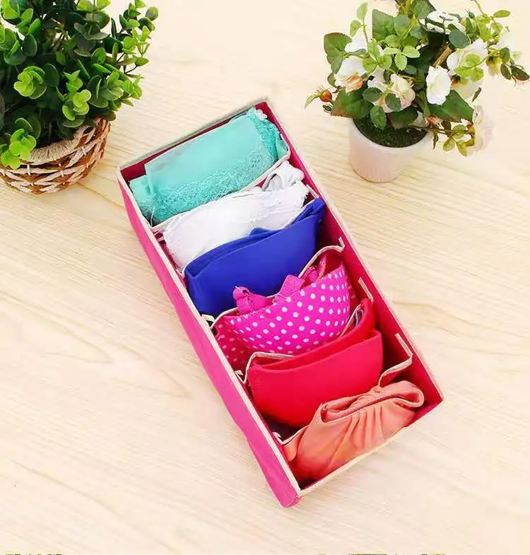 Нижнее белье носок ящик шкаф Органайзер бежевая ткань складные коробки для хранения Draw органайзеры разделитель для трусиков бюстгальтер носки ремни - Цвет: Rose Red 6 Cells