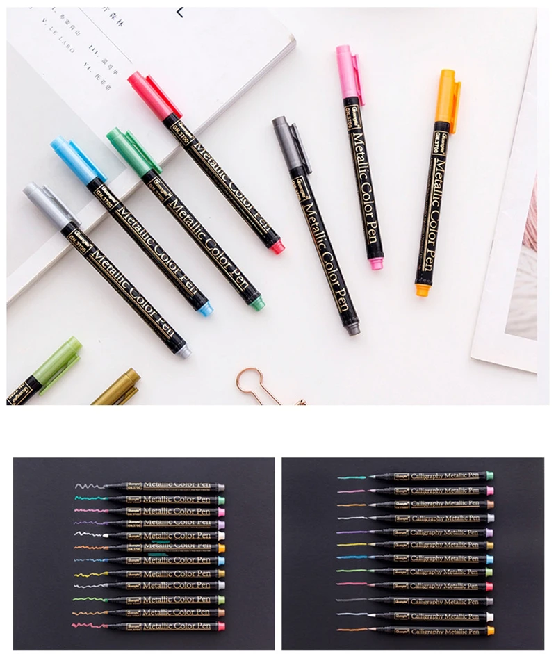 12 цветов, мягкая кисть, металлический маркер, сделай сам, скрапбукинг, рукоделие, ручка, художественный маркер, ручка для канцелярских принадлежностей, школьные принадлежности