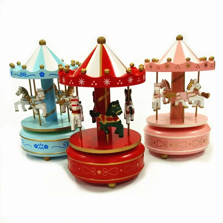 Antique Style Home Decoration Wood horse Craft carousel Creative gift music merry go round toys