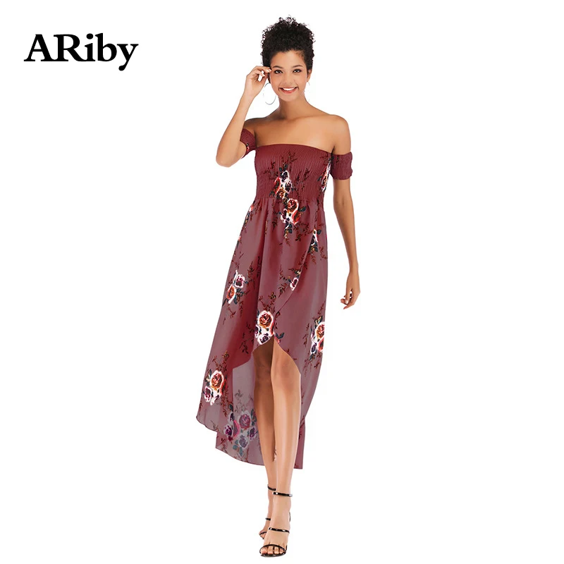 Summer Dress Women Sexy Party Maxi Dress 2019 New Beach One Word Collar Floral Long Chiffon Sleeveless Strapless Empire Dress