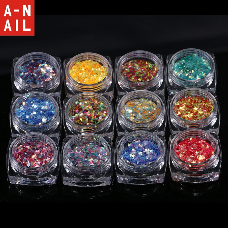 

12jar/set 12 Colors shape holographic color glitter spangles holographic color glitter spangles for Nail Decoration Accessories