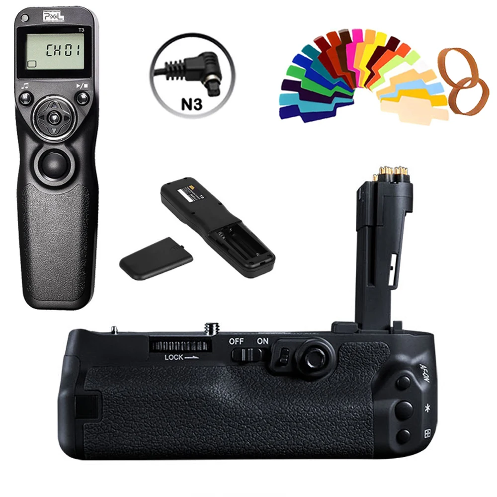 

Pixle Vertax E20 Vertical Battery Grip Holder + Wired Timer Remote Controls T3-N3 For Canon 5D Mark IV Camera