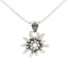German Drindle Silver Rhinestone Flower Necklaces Oktoberfest Trachten Austrian Edelweiss Necklace for Ladies