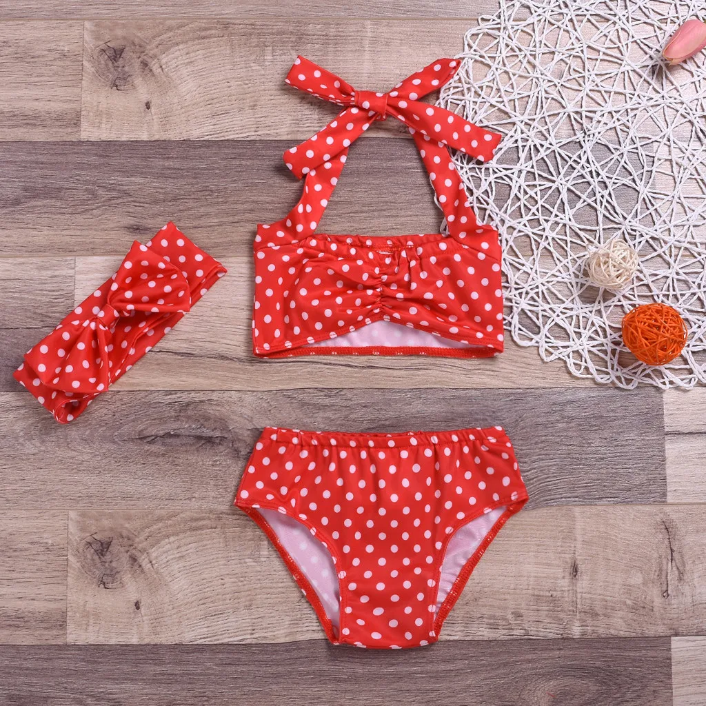 

Toddler Girl Dot Bow Two-piece Children's Swimwear maillot de bain enfant fille Swimsuit Bathing Suit Hairband Set for 1~2 Years