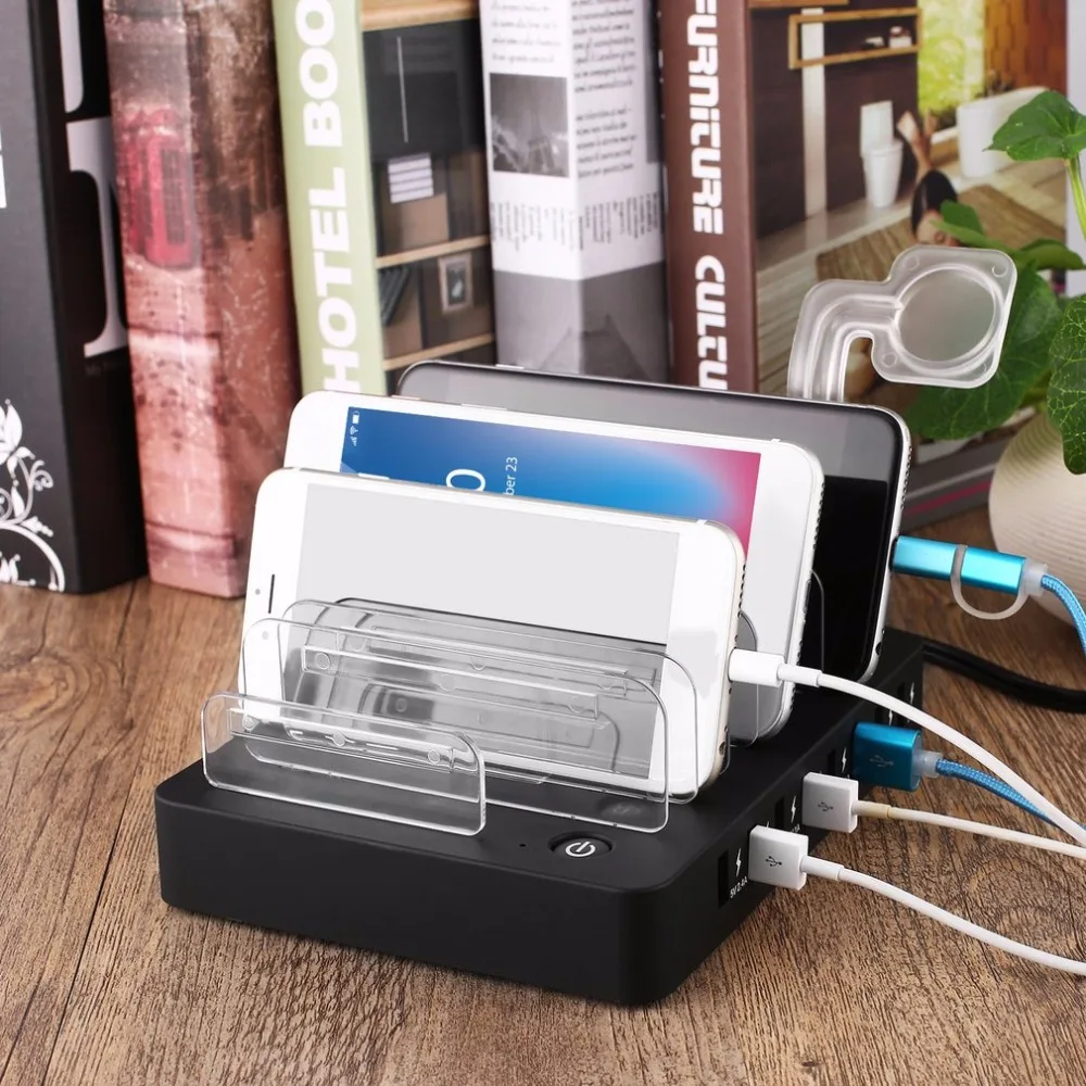 Universal 8 USB Ports Smart USB Charging Station with LED Indicator & Anti-slip Feet Support All Smart Phone Tablet Charging