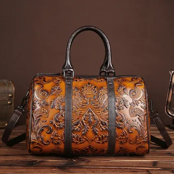 

Brand Vintage Womens Genuine Leather Handbags lady Retro Elegant Shoulder Messenger Bag Embossed Floral Bolsas Hot Sale