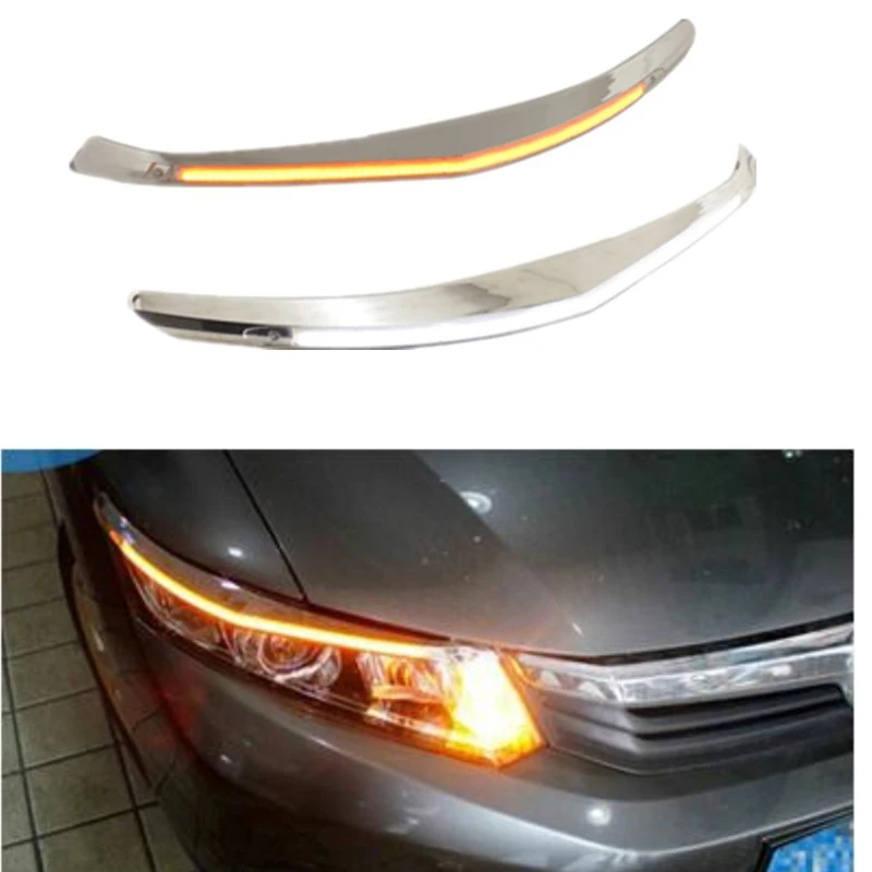 

2PCS Car Headlight Eyebrow With Yellow Turn Signal 12V LED Running Light fit For Honda Civic 2012 2013 2014