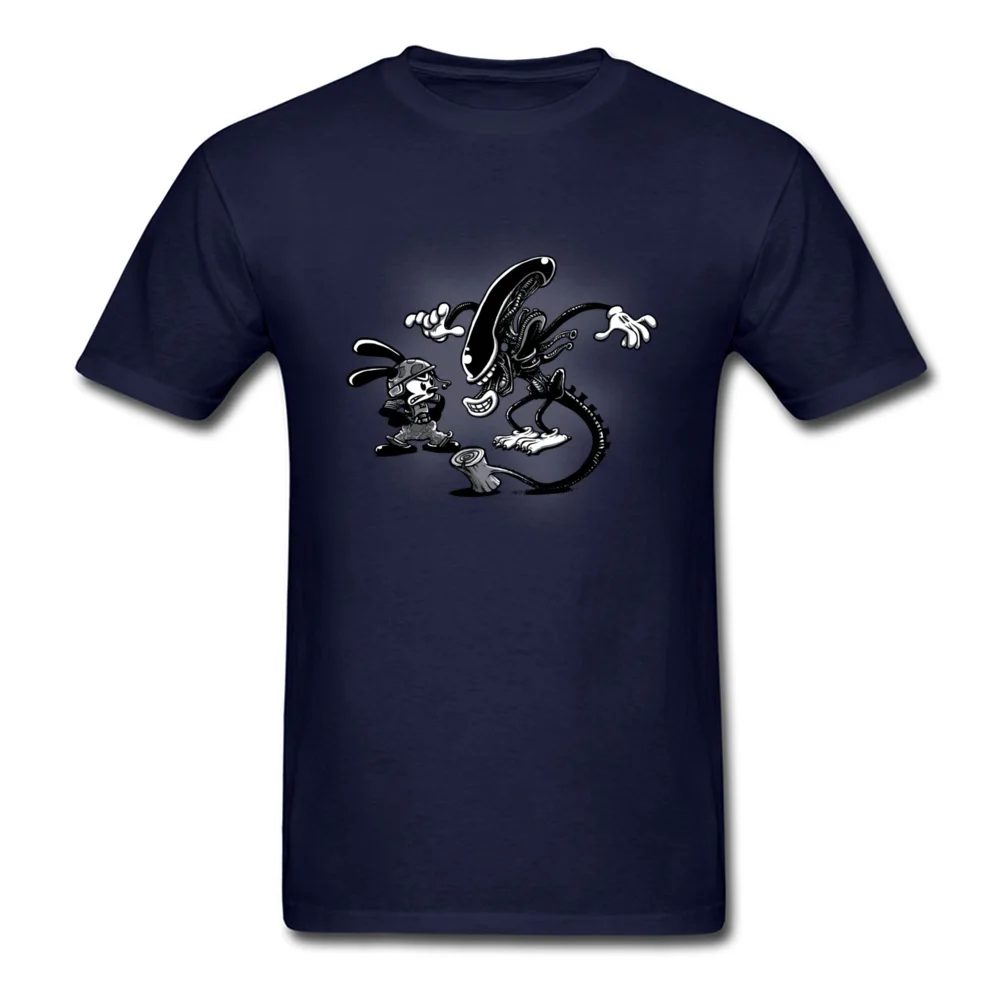Men Tops Shirt Oswald vs Alien Plain Family T Shirt 100% Cotton Fabric Short Sleeve Custom Tee-Shirts Crewneck Oswald vs Alien navy