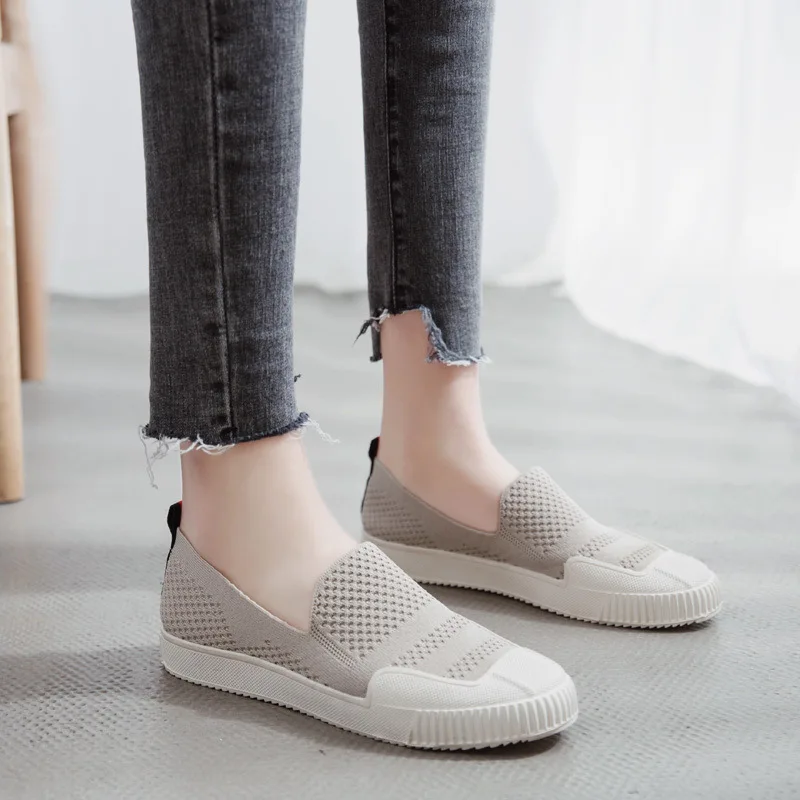 

2019 spring new fashion simple solid color casual shoes women comfortable wild knitted elastic cloth breathable flat shoes