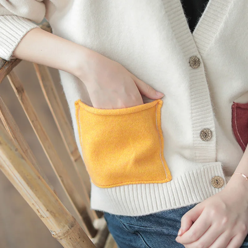 Johnature 2018 Autumn New Women Sweater Coats Knitted Cardigan Pockets Button V-Neck Long Sleeve Mori Girl Print Cartoon Sweater