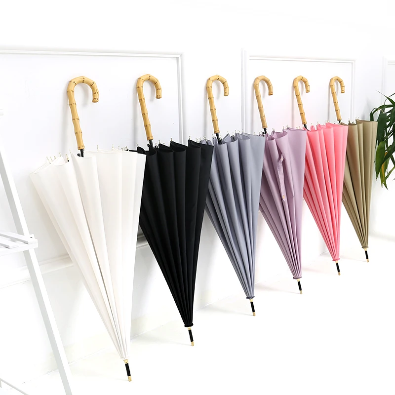 Imitation bamboo Long-handle Rainy Umbrella Ultra Light Women and Kids Clear Rain Semi-automatic Female Umbrellas | Дом и сад