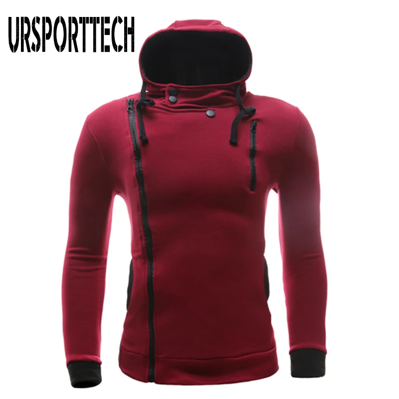 URSPORTTECH Hoodie Men Fashion Personality Side Oblique Pull