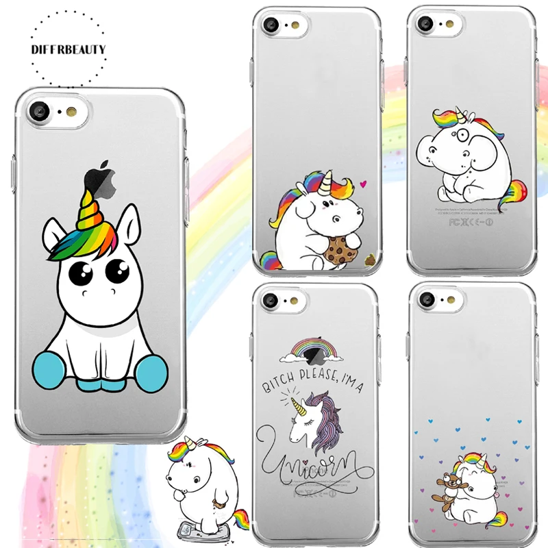 

DIFFRBEAUTY New Lovely Cartoon Rainbow Unicorn Movement Silicone Soft TPU Phone Case For iPhone 6 6Plus 5S 7 7 Plus iPhone 8 X