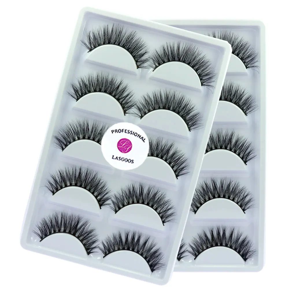 

LASGOOS 10 Pairs/Lot 100% Real Mink Siberian Messy Cross Long 3D Daily False Eyelashes Fake Strips Eye Lashes Eye Makeup A07