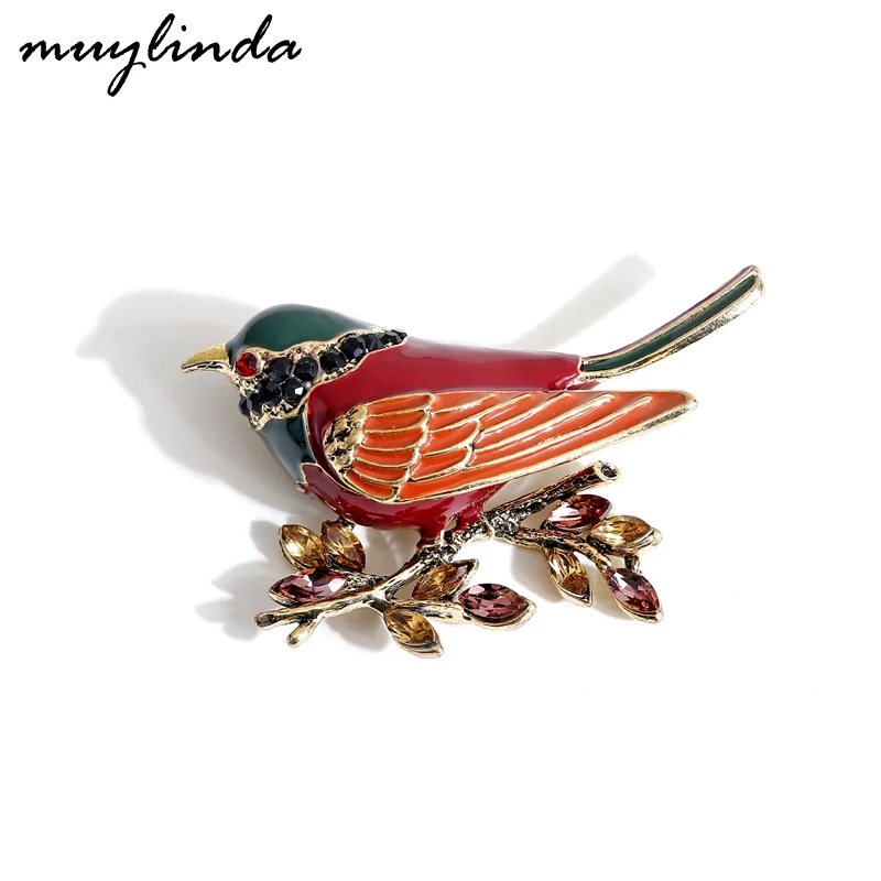 muylinda Vintage Bird Brooches Enamel Pin Jewelry Crystal Women's