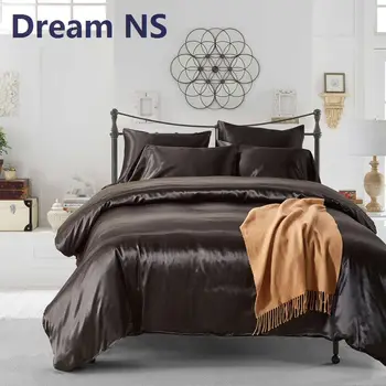

AHSNME Imitation Silk Bedding Set for US UK Double Bed 2/3Pcs Duvet Cover Set Pillowcase Luxurious Royal Bedlinen Black Lilac