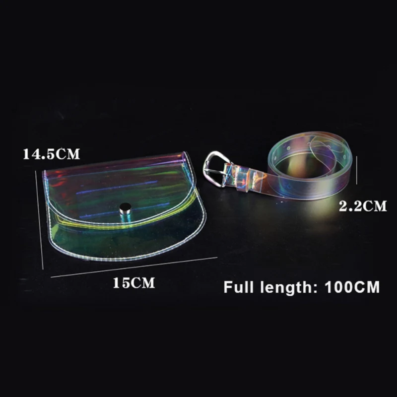 

Colorful Transparent Pockets Laser Belt Mobile Phone Semi-circle Packet Decoration PVC Belt Waist Bag