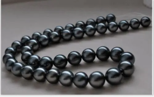 

FREE SHIPPING HOT sell new Style >>>>stunning11- 12mm round TAHITIAN black blue pearl necklace 18"