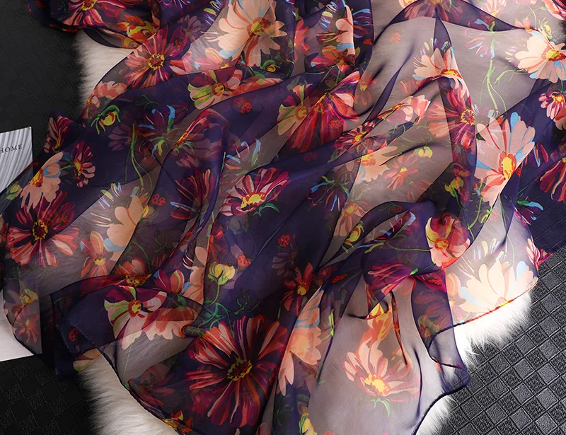 Шелковый шарф для женщин, Модный цветочный шарф Coccinella septempunctata, шелковые шарфы, шали и палантины, женский платок из пашмины, банданы хиджаб