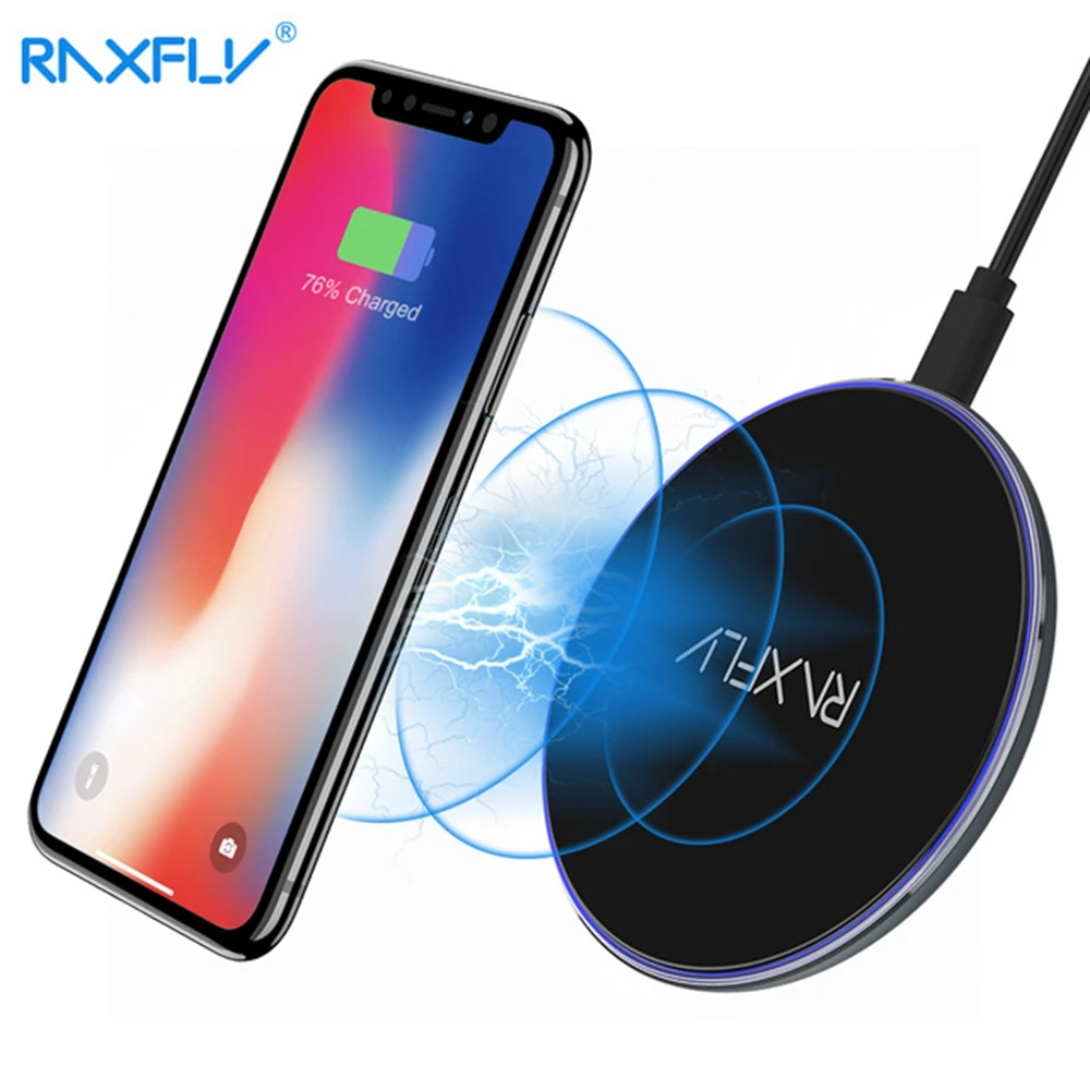 

RAXFLY 10W QI Wireless Charger For iPhone 8 Plus X XS Auto Wireless Charger Pad For Samsung Galaxy S9 S8 Plus Note 8 S6 S7 Edge