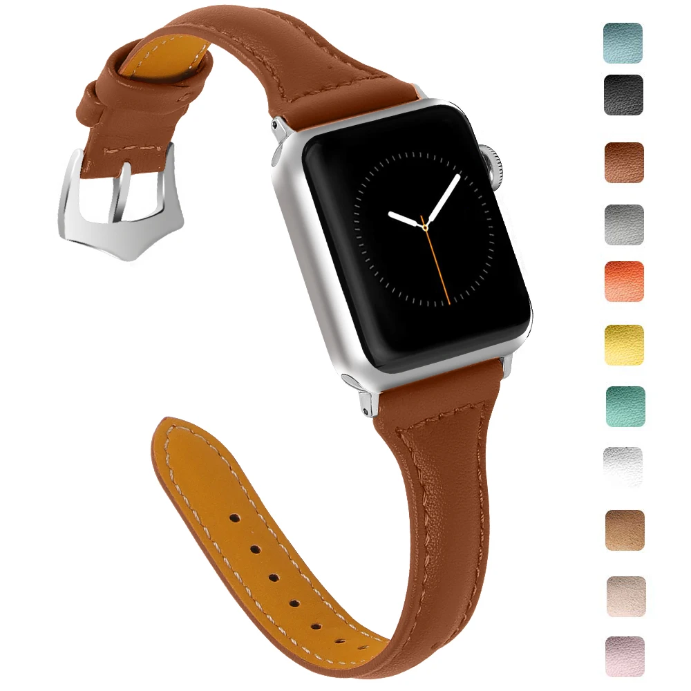 Новейший тонкий ремешок из натуральной кожи для часов Apple Watch band Series 1 2 3 38 мм 42 мм ремешки для часов розовый