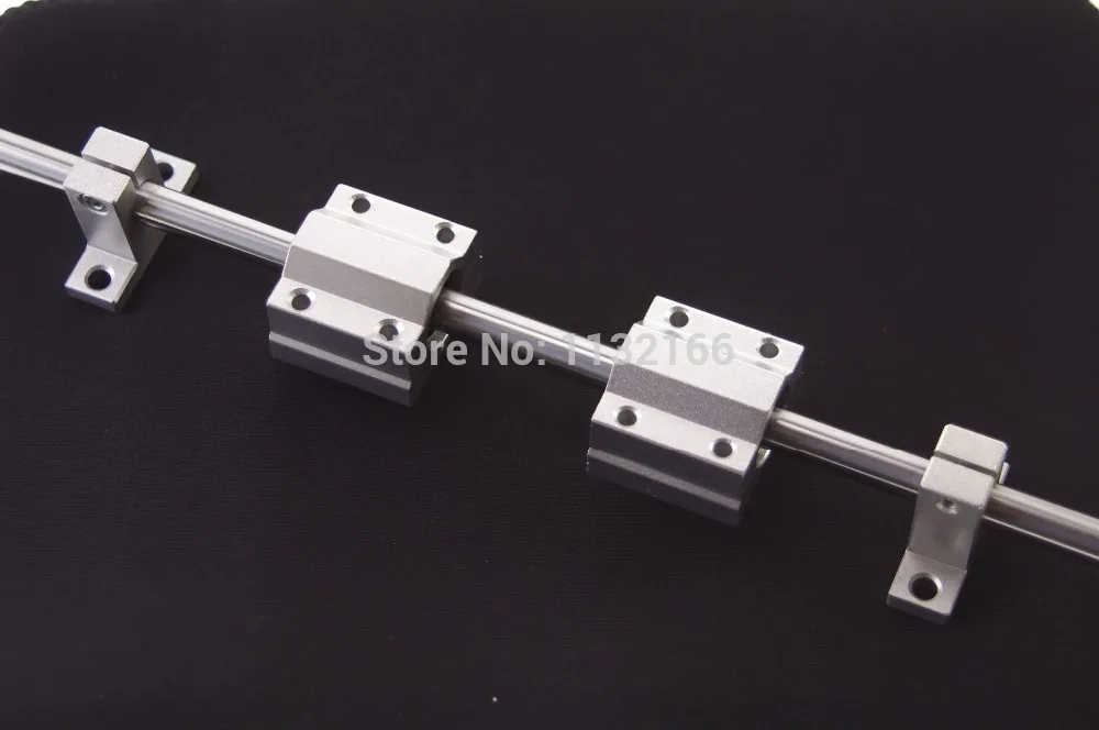 

10mm Chrome Linear Shaft 1.3ft 400mm Long with 2 Block Slide Units and  2 Shaft Supports Linear Motion Bearing Set