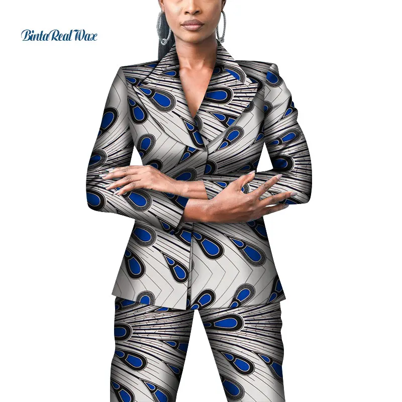Офисный женский Африканский костюм с принтом и брюки, комплекты Дашики из кусков, 2 штуки, комплекты брюк для женщин, африканская Дизайнерская одежда WY4310