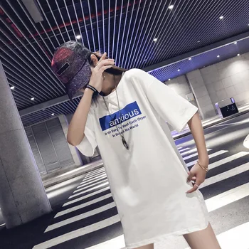 

2019 Summer new loose medium and long cotton T-shirts