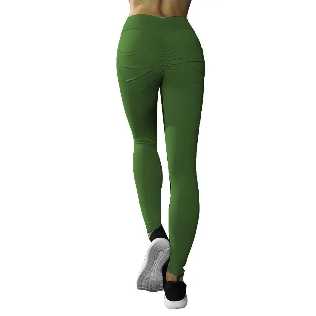 Женские повседневные Однотонные эластичные леггинсы для фитнеса и йоги с высокой талией с карманом спортивные стандартные обтягивающие брюки - Цвет: G