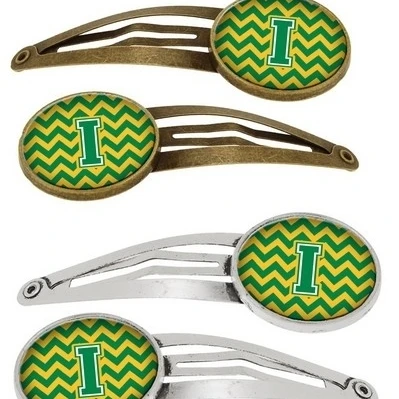 Carolines Treasures CJ1059-IHCS4 Letter I Chevron Green & Gold Barrettes Hair Clips Set of 4 (1)