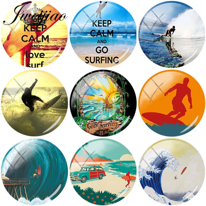 Стеклянные драгоценные камни JWEIJIAO Keep Calm And Go Surf кабошон купол для серфинга с