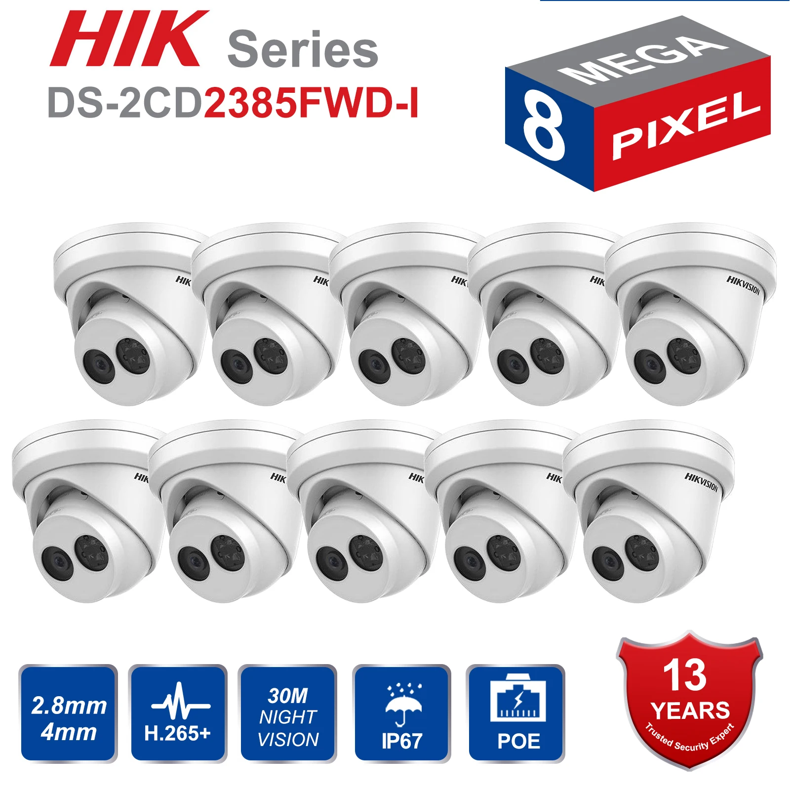 

Hikvision Original IP Camera DS-2CD2385FWD-I 8MP Network Turret Camera POE IR H.265+ 8mp WDR Camera H265 IP CCTV Camera 10 pcs