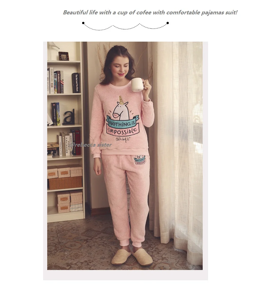 Высококачественная Коралловая бархатная Пижама с единорогом и надписью для взрослых, фланелевая Домашняя одежда, Комбинезоны для женщин