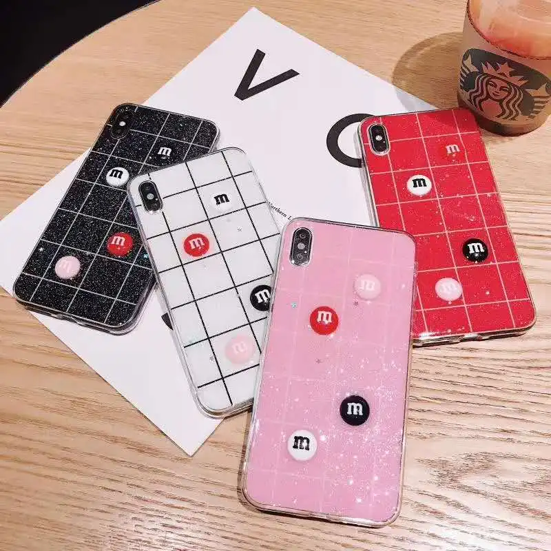 

Fashion Epoxy Glitter Shell 3D Small Bean Buckle Cases For iphone X Xr Xs Max Lattice soft Cover For iphone 6 6S Plus 7 8 Plus
