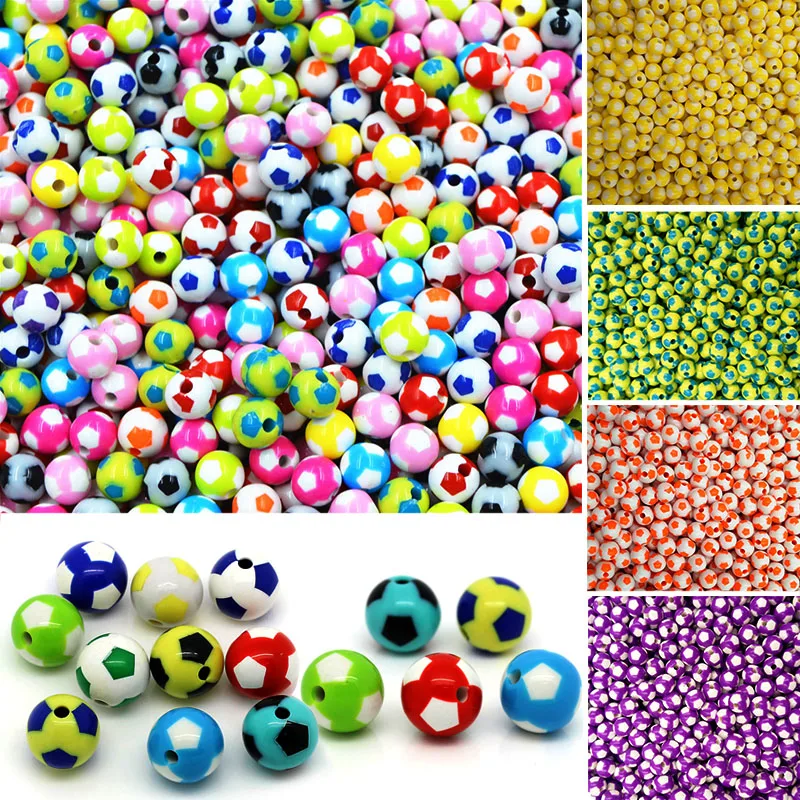 

LNRRABC 100pcs Hot Creative Charming Colorful Foot Ball Pattern Children Kids DIY Jewery Beads Acrylic Loose Beads