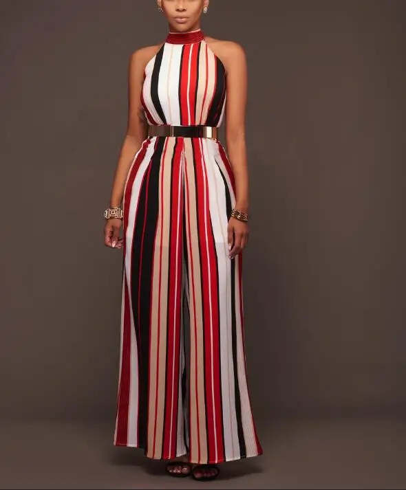 2019 fashion women's clothing hot sexy jumpsuits striped strap wide leg pants slim slimming Siamese pants jumpsuit spring summer